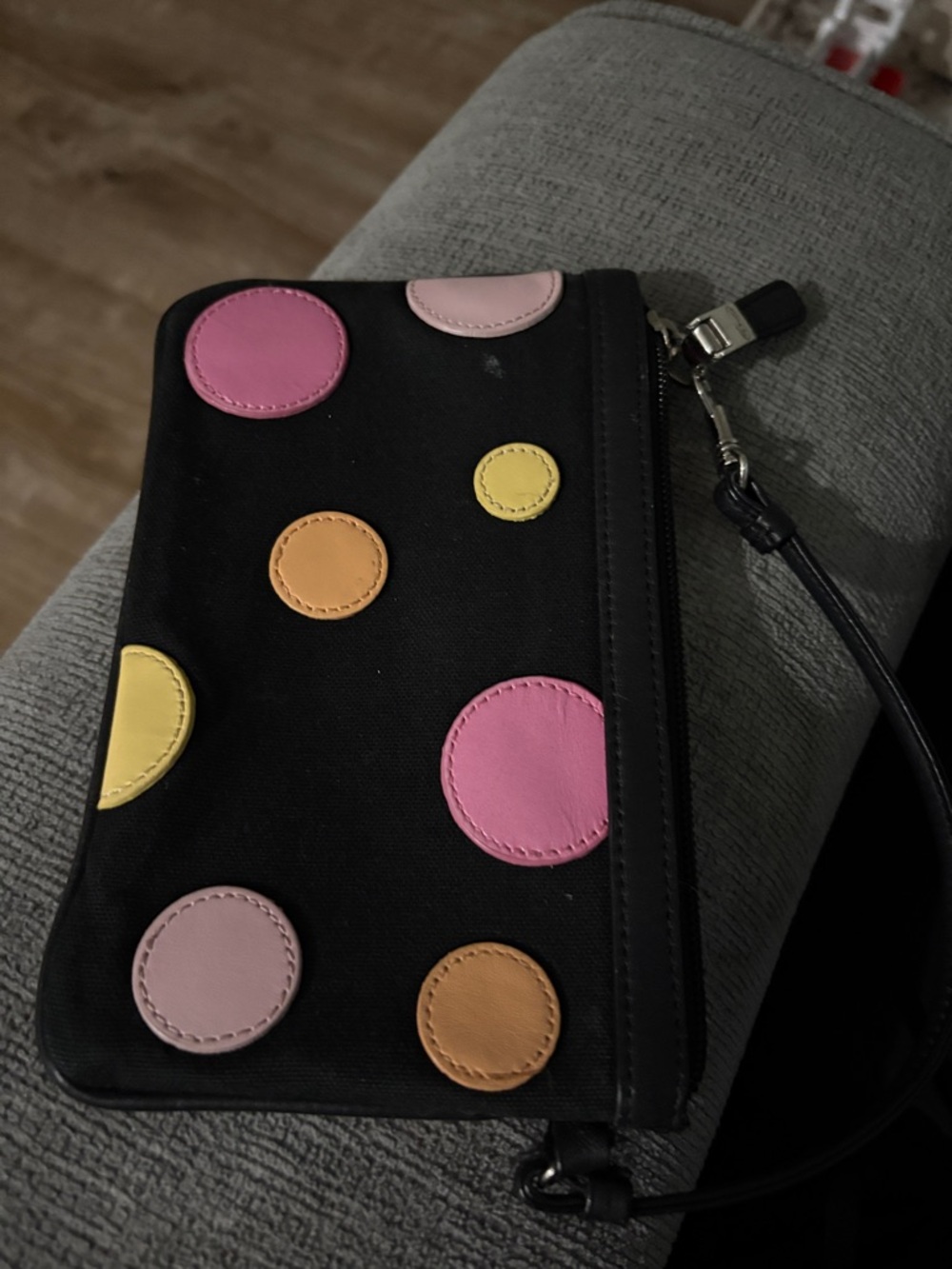 Black Wristlet Clutch with Multicolor Polka Dots